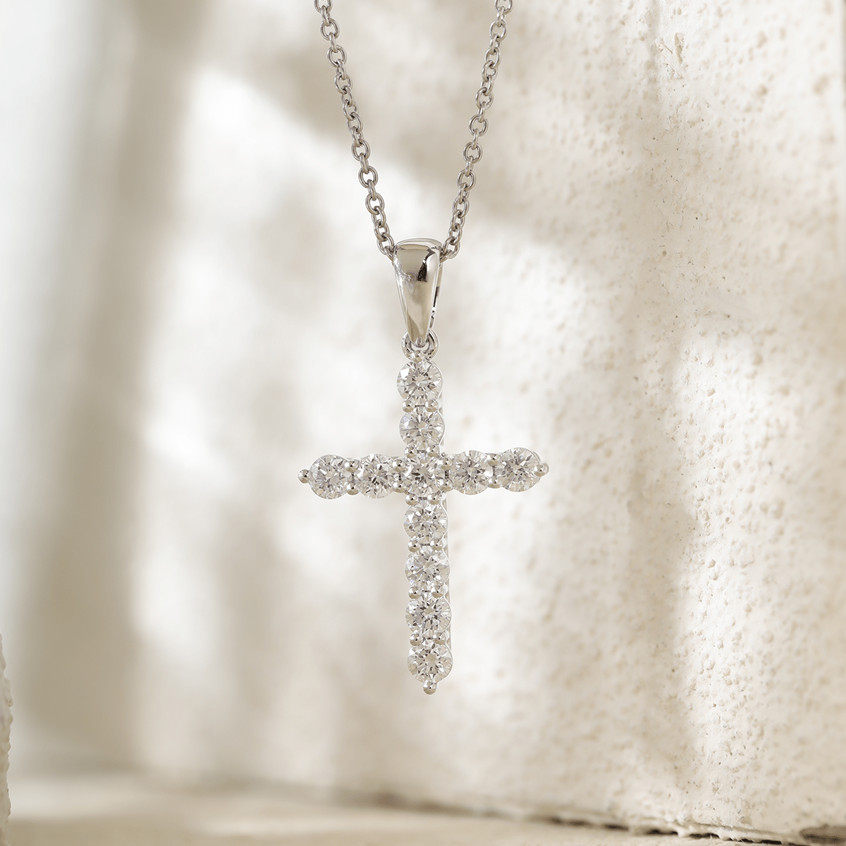 Platinum Round Lab Diamond Cross Pendant Necklace - MMR