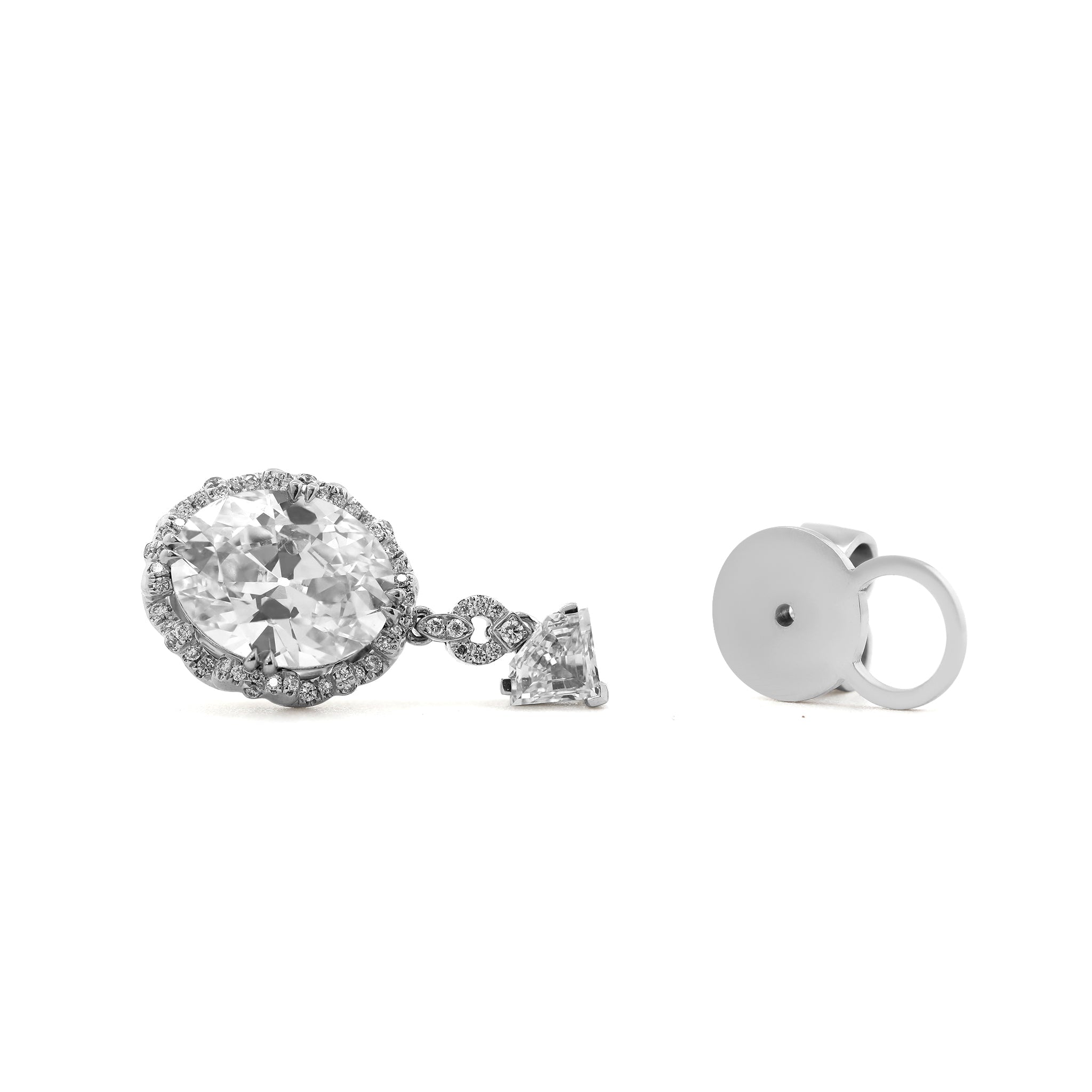 Platinum Vintage - Style Oval Lab Diamond Drop Earrings with Diamond Shape Accents - MMR