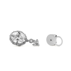 Platinum Vintage - Style Oval Lab Diamond Drop Earrings with Diamond Shape Accents - MMR