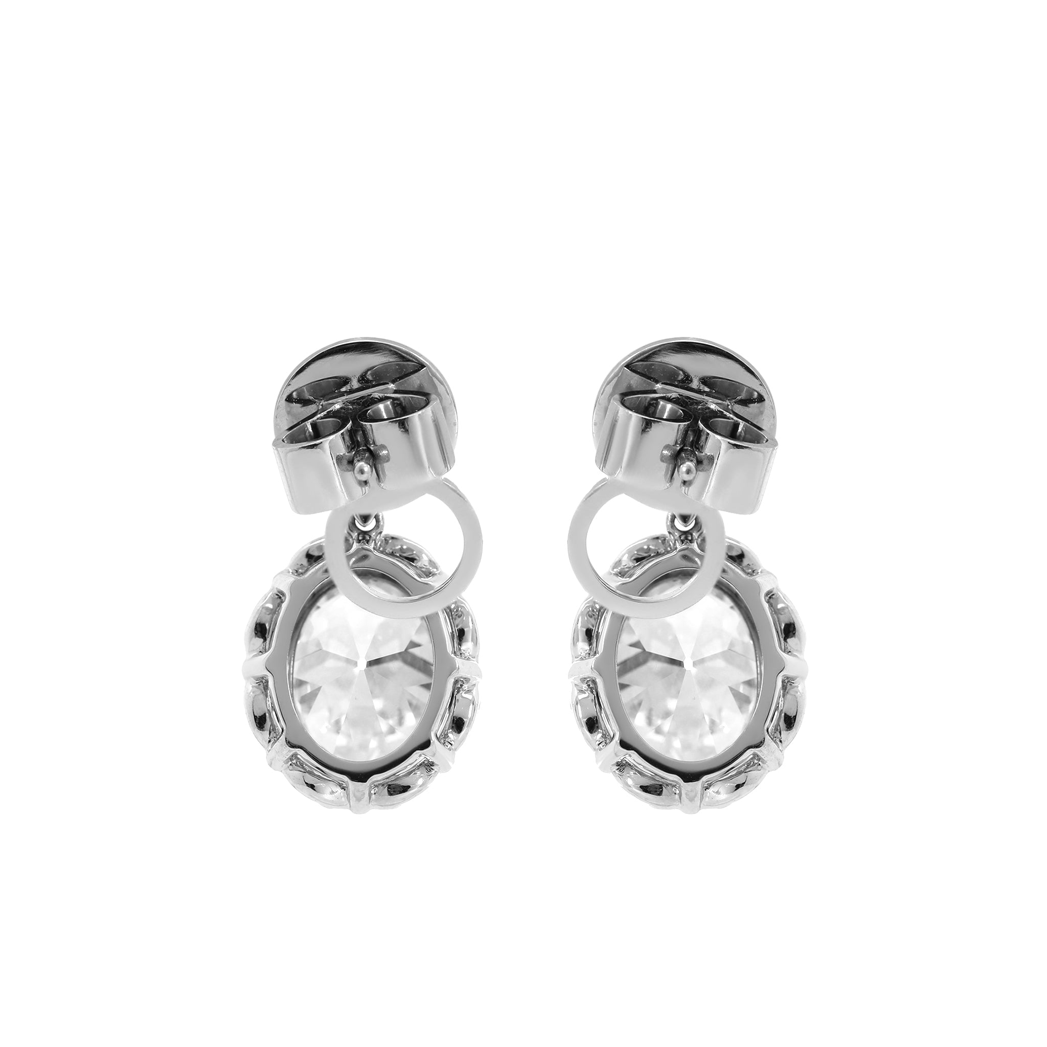 Platinum Vintage - Style Oval Lab Diamond Drop Earrings with Diamond Shape Accents - MMR