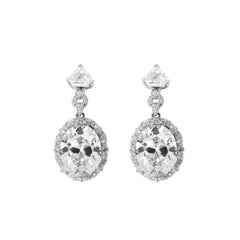 Platinum Vintage - Style Oval Lab Diamond Drop Earrings with Diamond Shape Accents - MMR