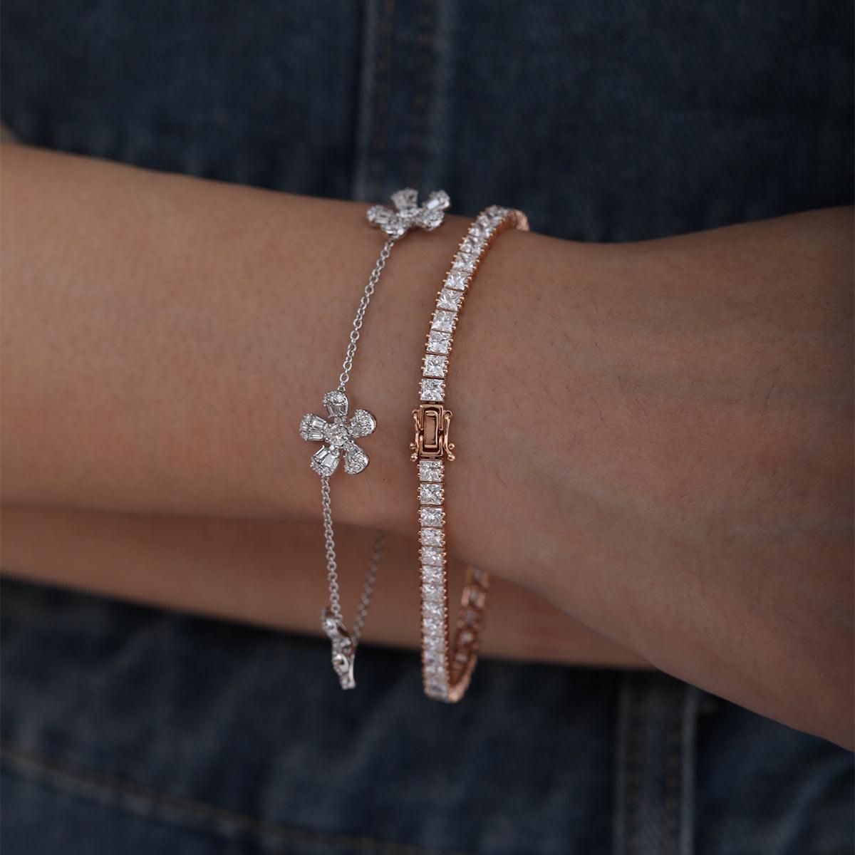 Princess Cut Lab Diamond Tennis Bracelet in Prong Setting - MMR