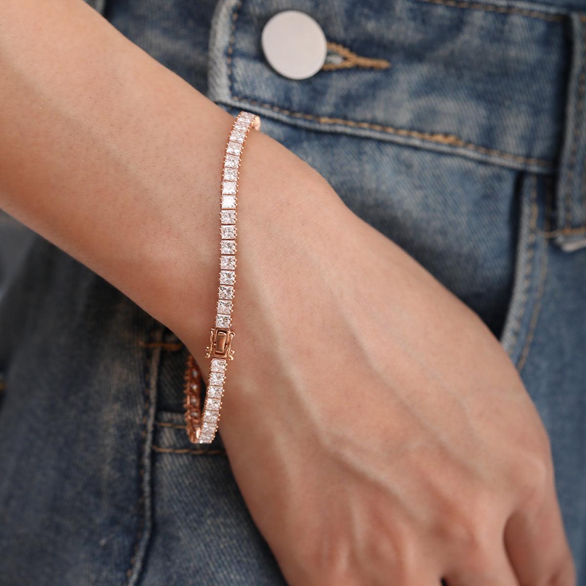 Princess Cut Lab Diamond Tennis Bracelet in Prong Setting - MMR