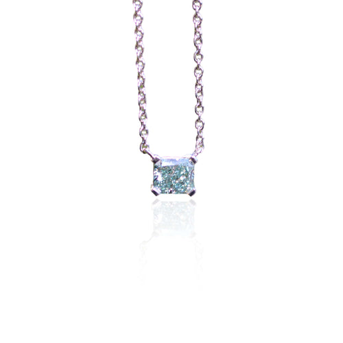 Radiant Cut Lab Grown Blue Diamond Pendant Necklace