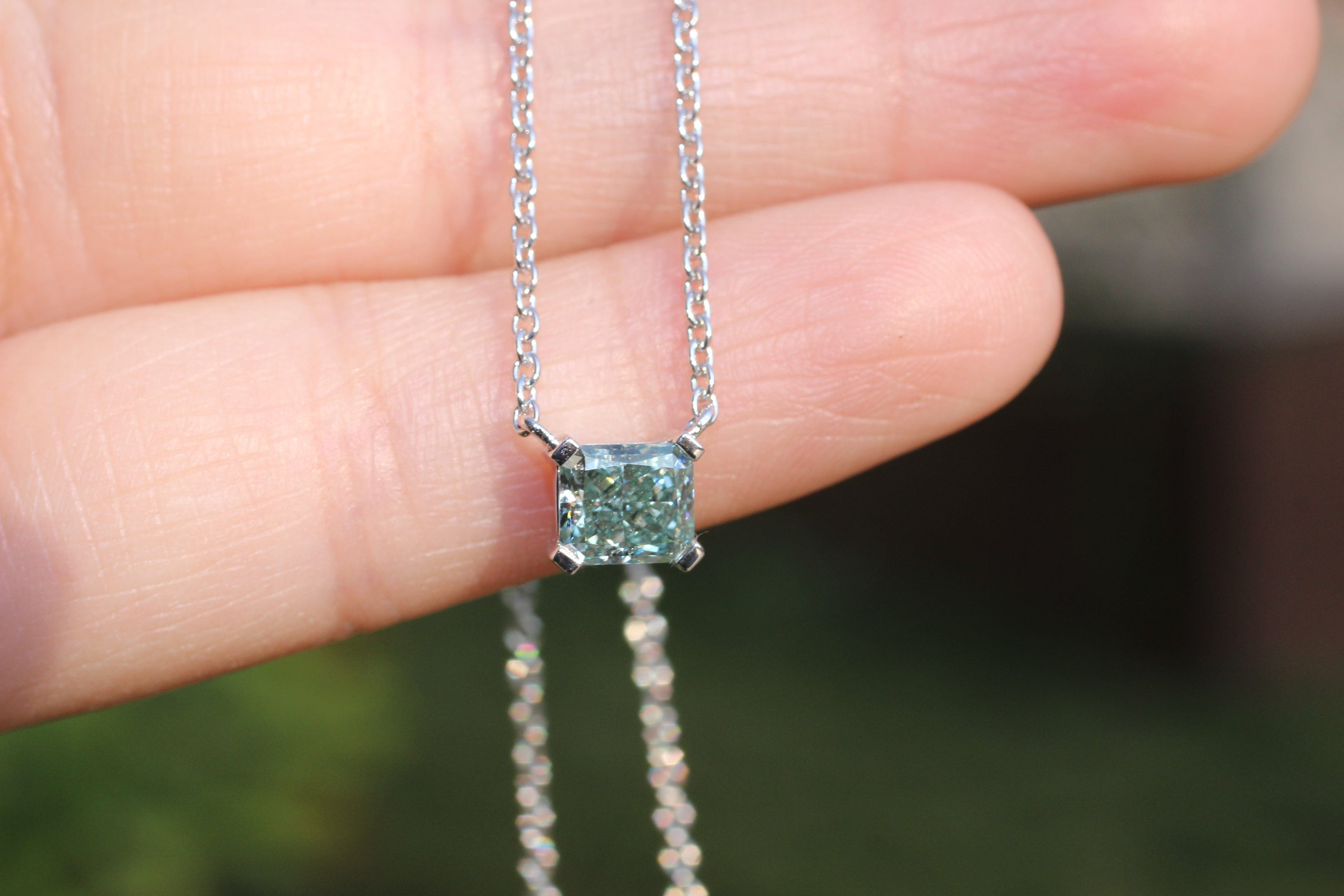 Radiant Cut Lab Grown Blue Diamond Pendant Necklace