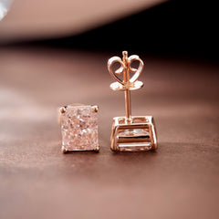 Radiant Fancy Pink Lab Dimond Four - Prong Basket Setting Stud Earrings - MMR