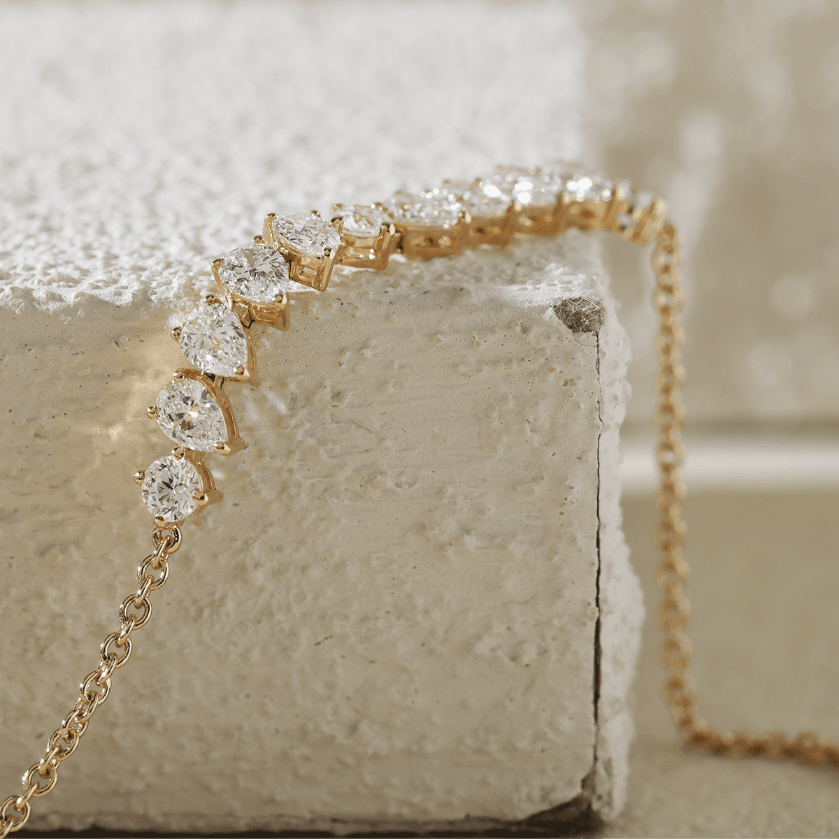 Round and Pear - Shaped Lab Diamond Chain Bracelet in Prong Basket Setting - MMR