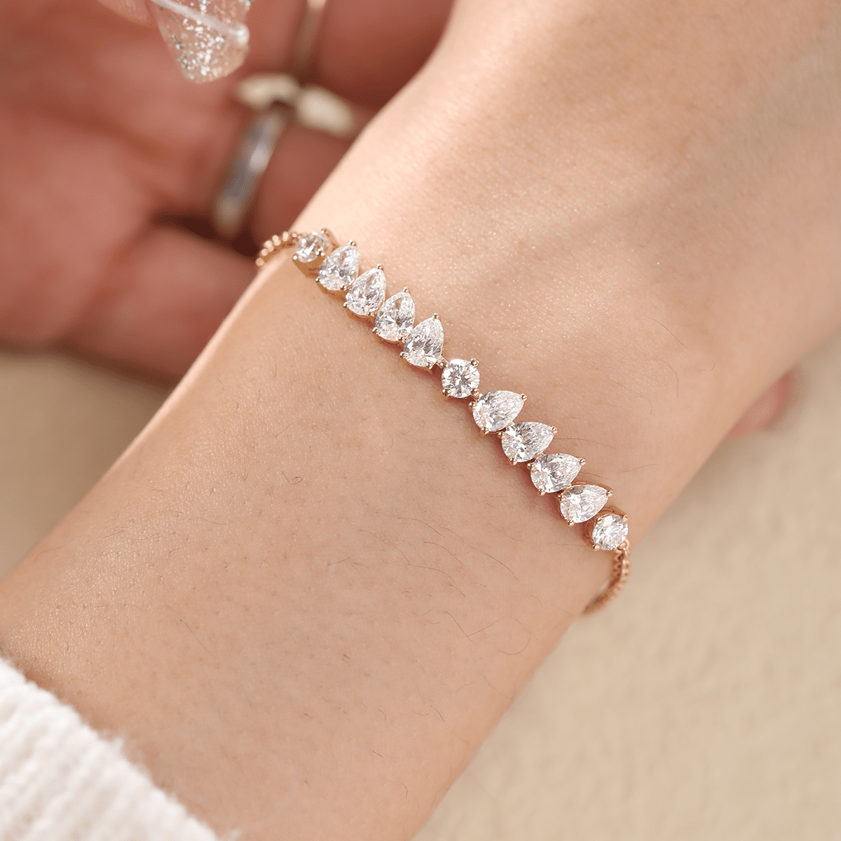 Round and Pear - Shaped Lab Diamond Chain Bracelet in Prong Basket Setting - MMR