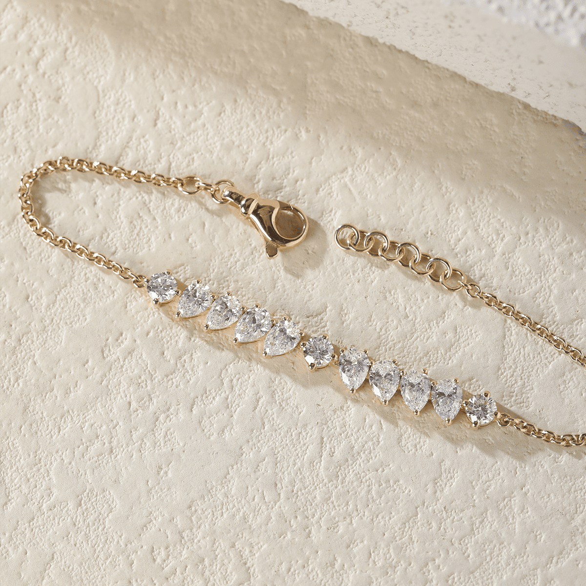 Round and Pear - Shaped Lab Diamond Chain Bracelet in Prong Basket Setting - MMR