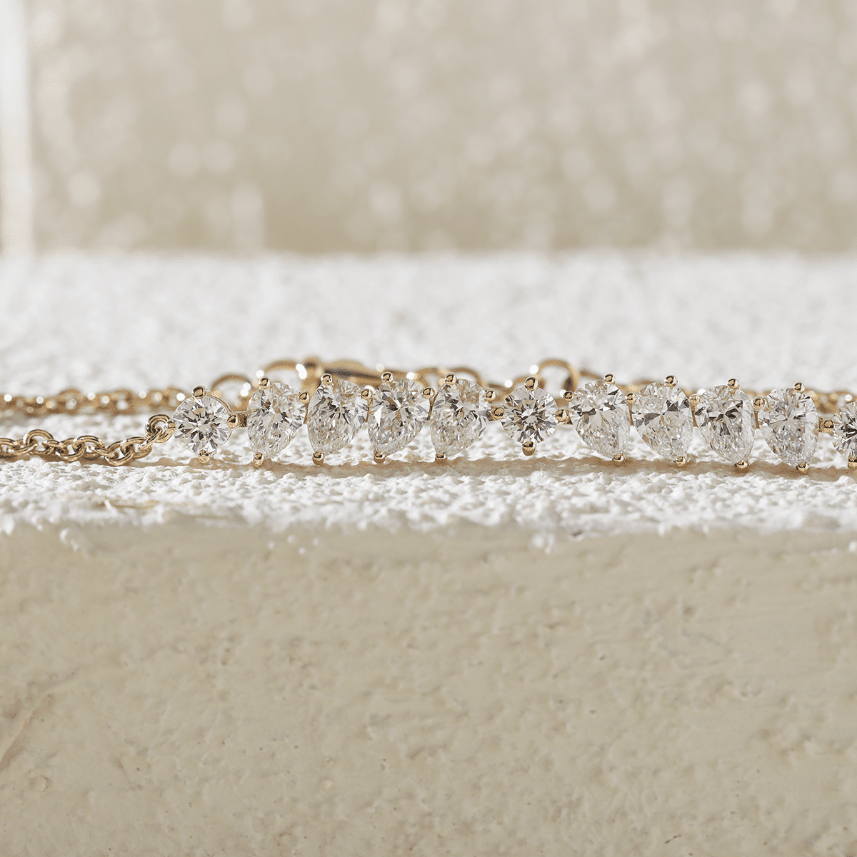 Round and Pear - Shaped Lab Diamond Chain Bracelet in Prong Basket Setting - MMR