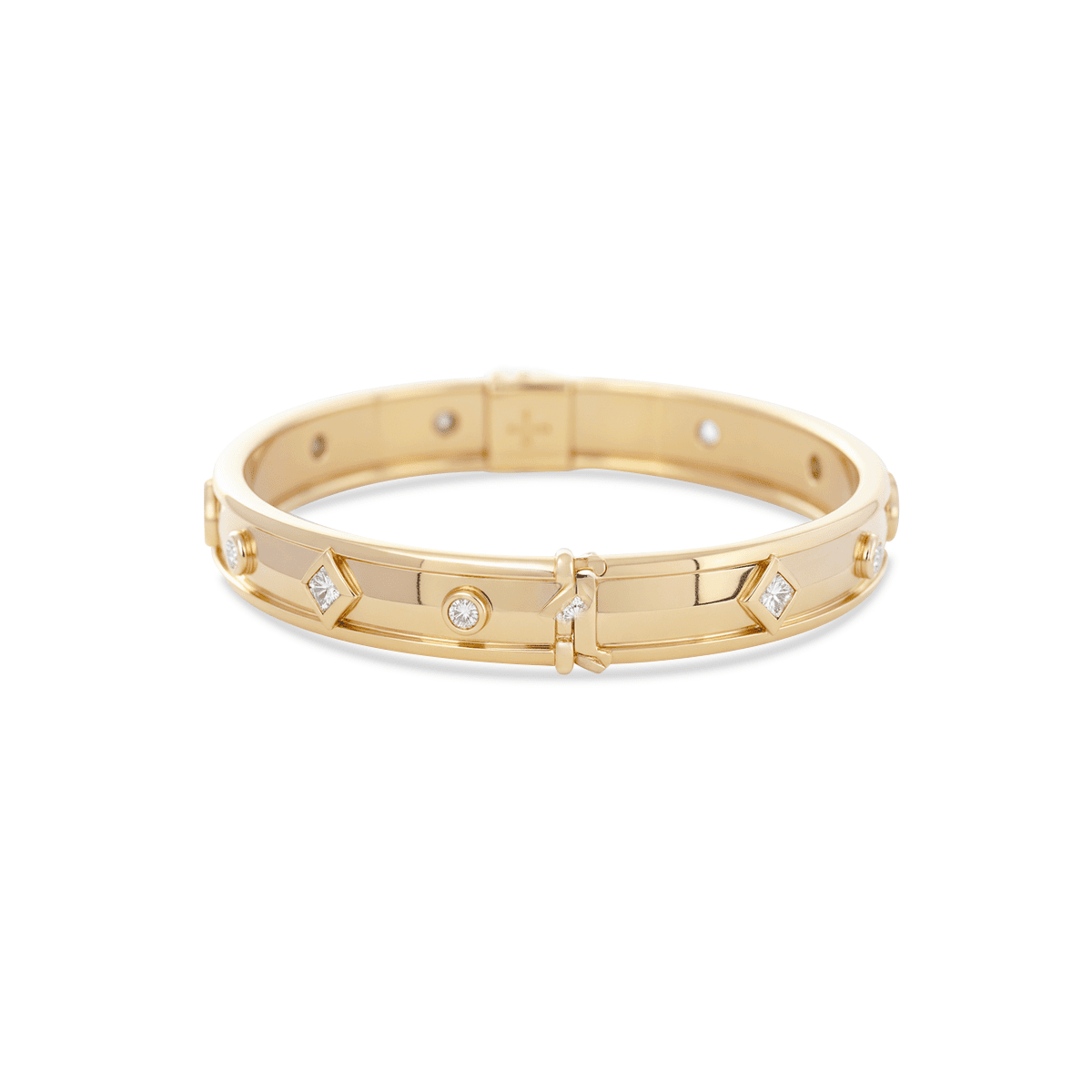 Round and Princess Cut Lab Diamond Bezel - Set Bangle Bracelet - MMR