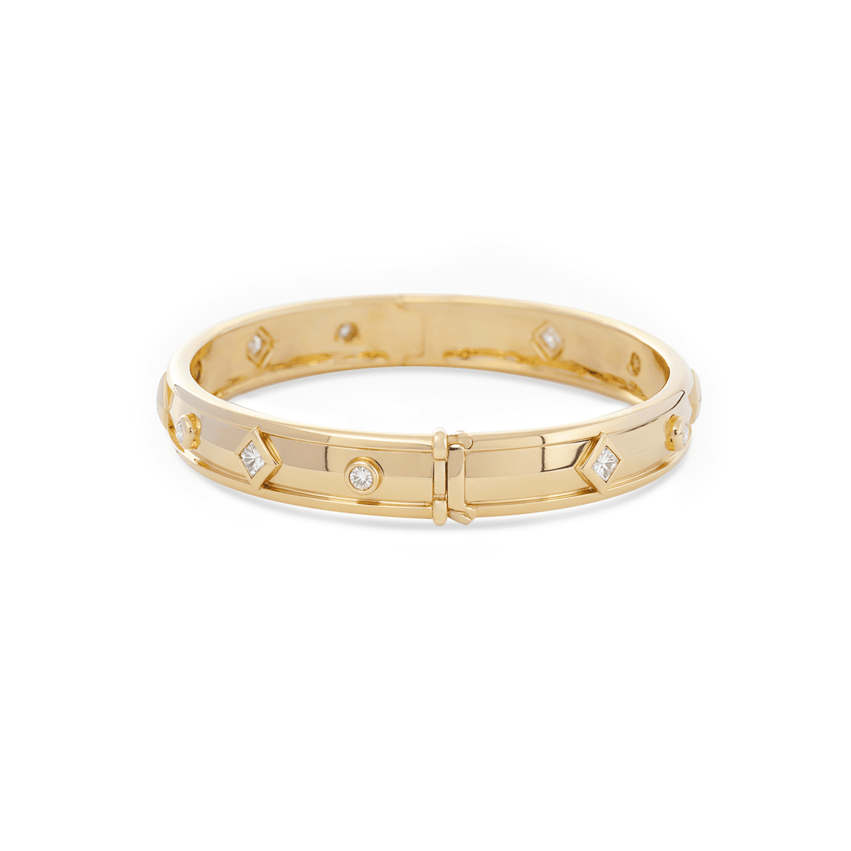 Round and Princess Cut Lab Diamond Bezel - Set Bangle Bracelet - MMR