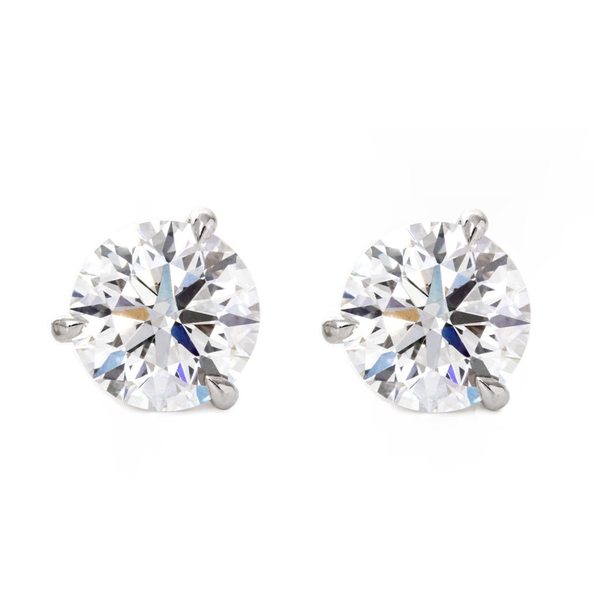 Round Brillant Lab Lab Diamond 3 - prong Martini Style Studs - MMR