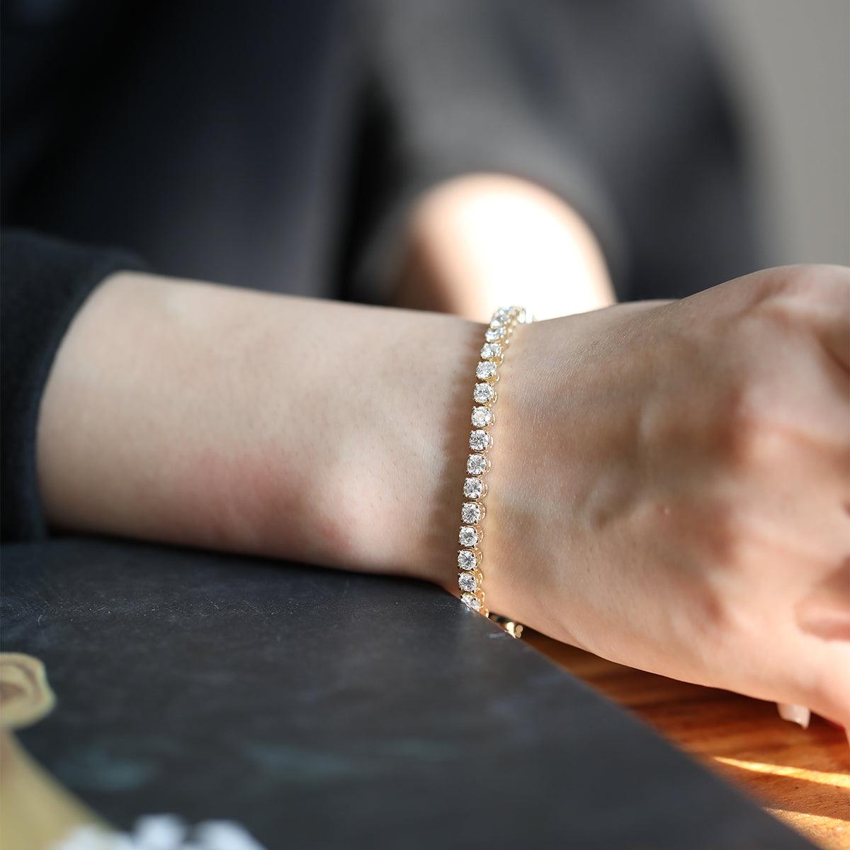 Round Brilliant Cut Lab Diamond 4 - Prong Rounded Basket Tennis Bracelet with Box Clasp - MMR