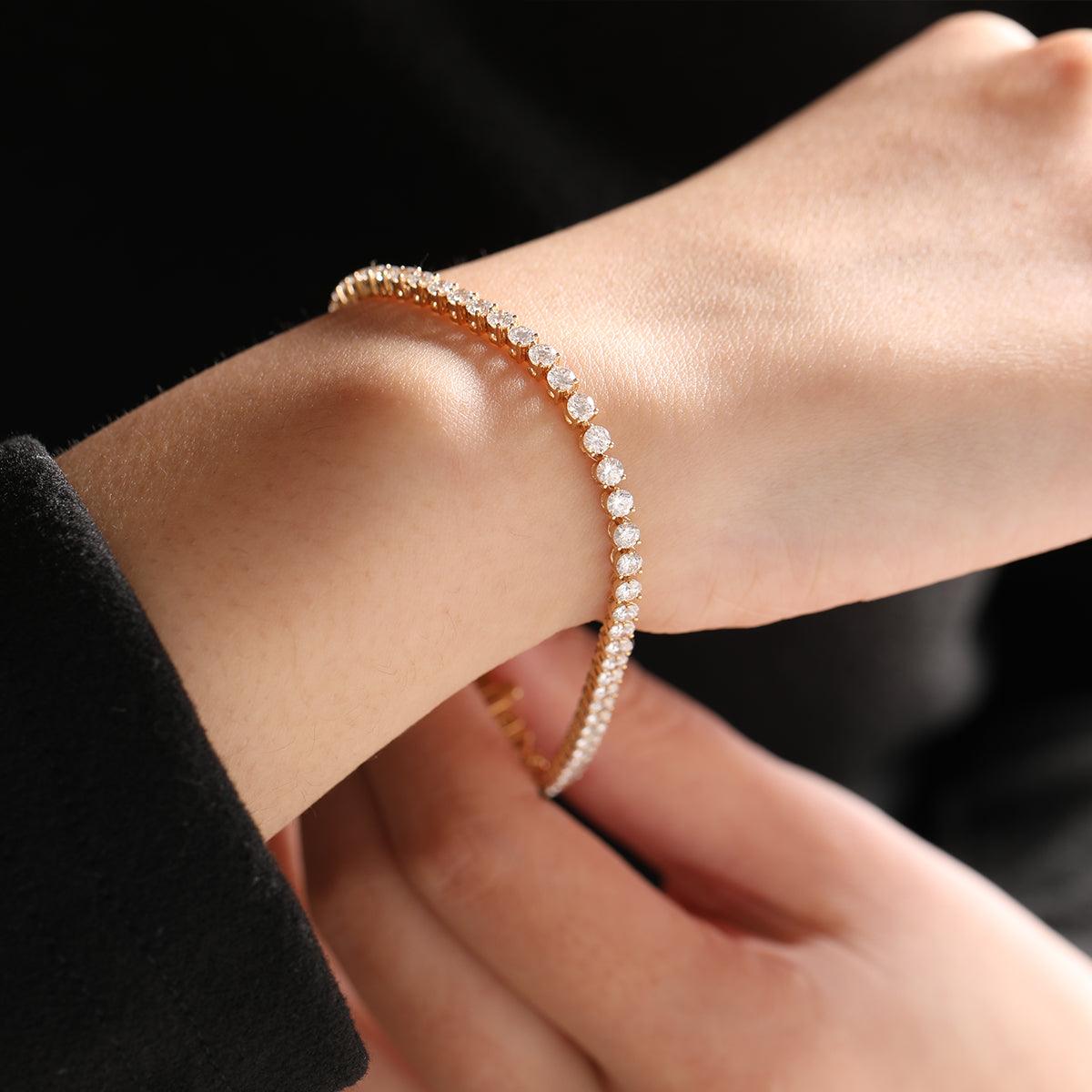 Round Brilliant Cut Lab Diamond Three - Prong Basket Tennis Bracelet with Box Clasp - MMR