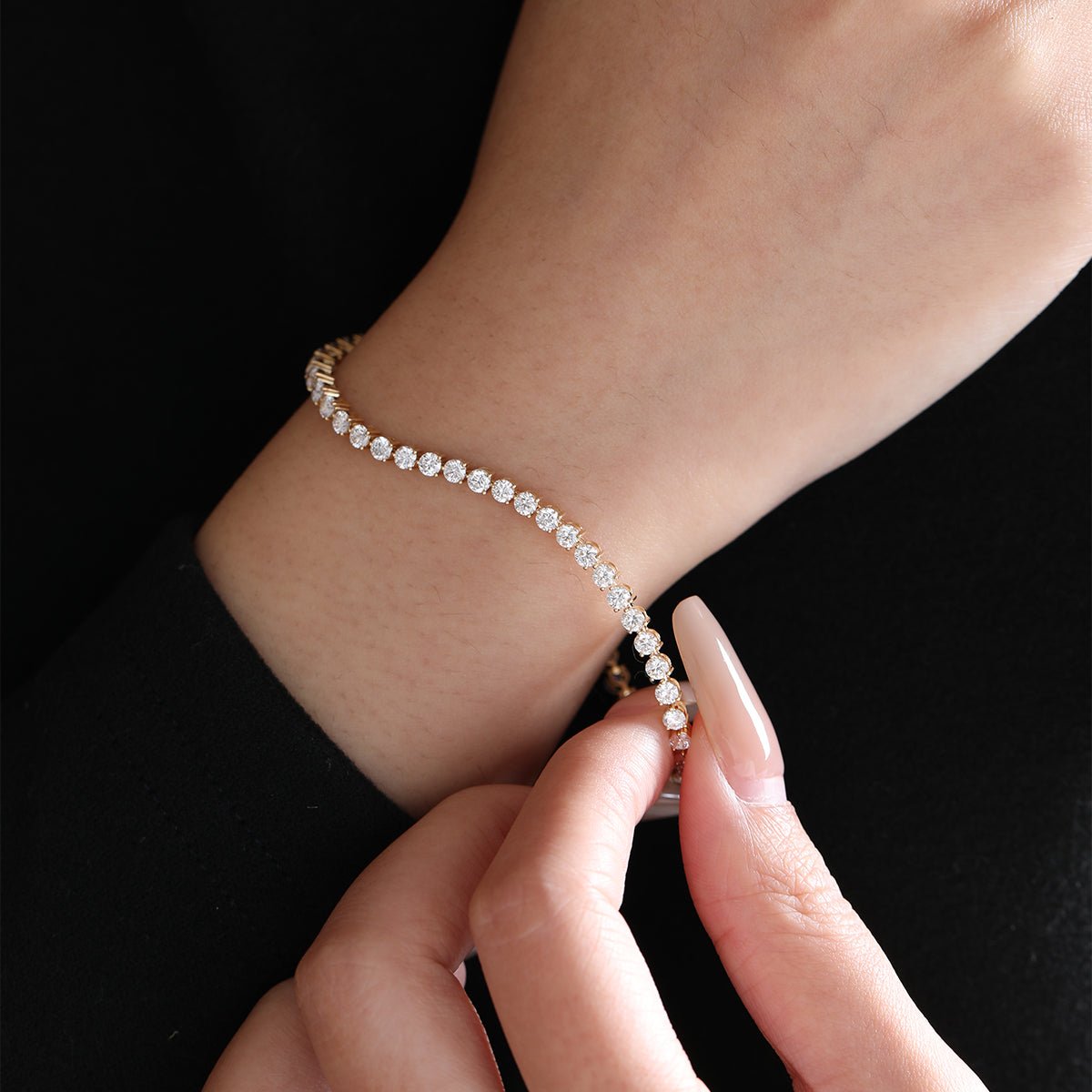 Round Brilliant Cut Lab Diamond Three - Prong Basket Tennis Bracelet with Box Clasp - MMR