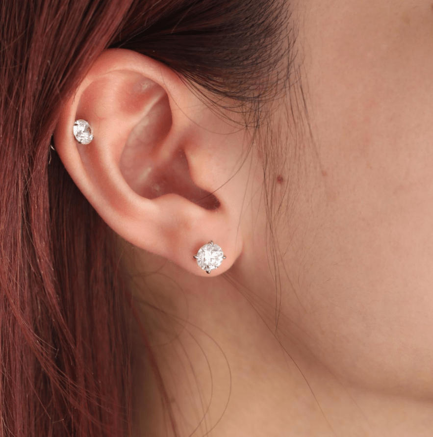 Round Brilliant Lab Diamond 4 Prong Basket Setting Studs - Fiorese Day - MMR