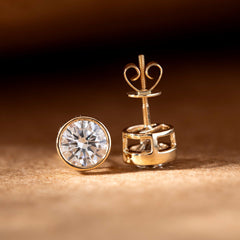 Round Brilliant Lab Diamond Bezel Basket Setting Stud Earrings - MMR