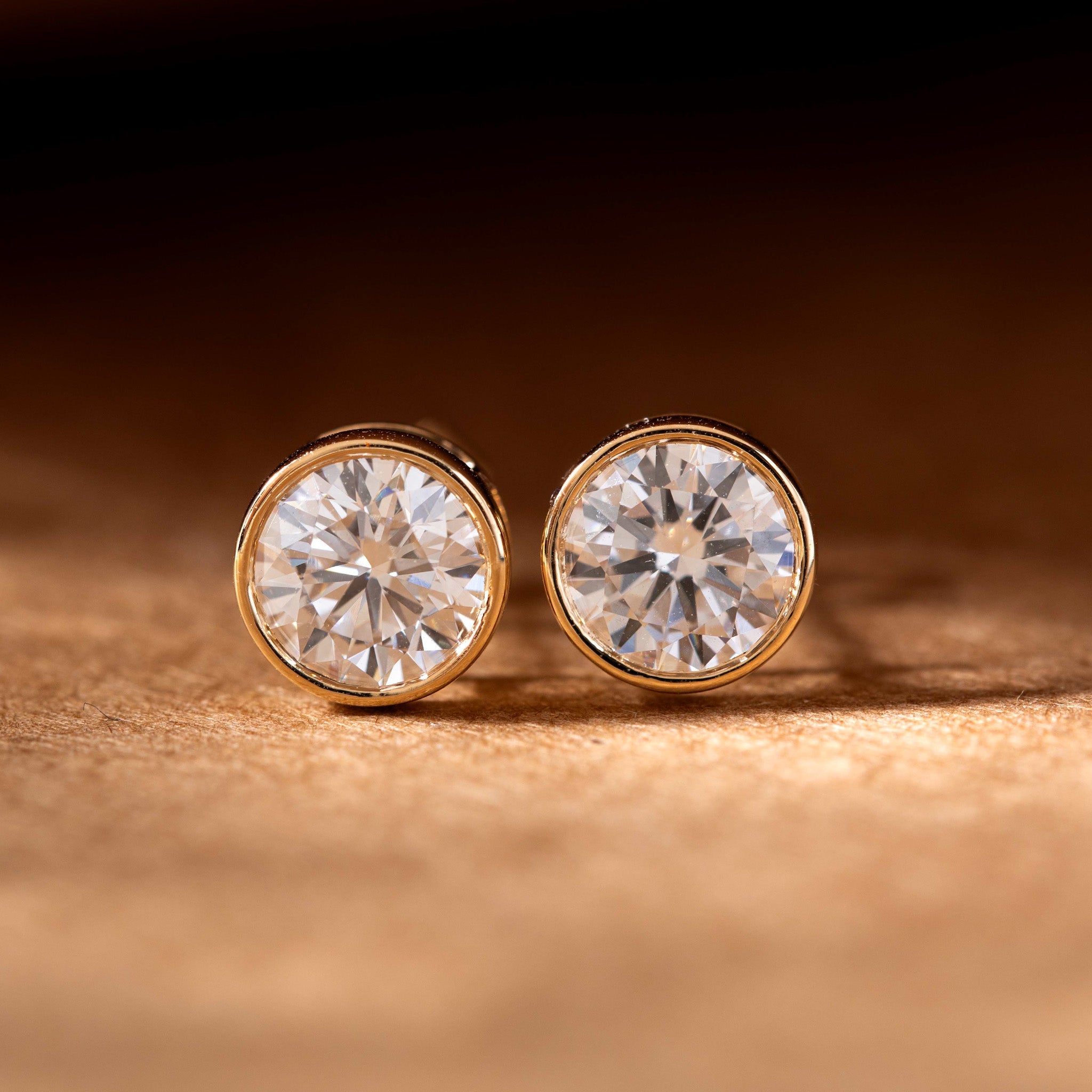 Round Brilliant Lab Diamond Bezel Basket Setting Stud Earrings - MMR