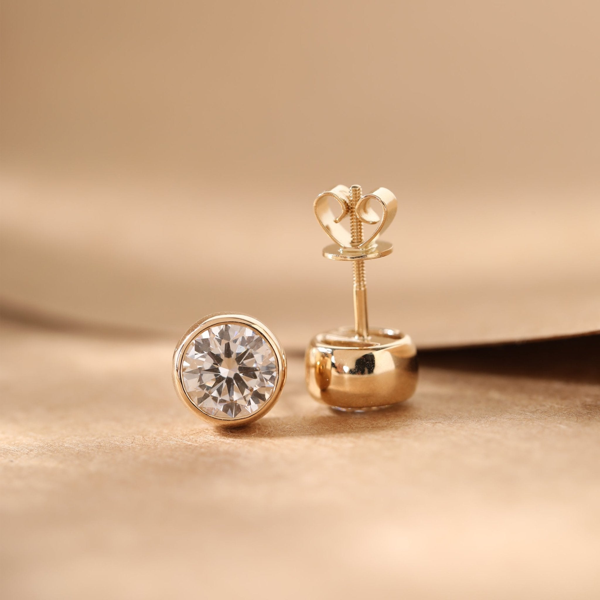 Round brilliant Lab Diamond Bezel Setting Stud Earrings - MMR