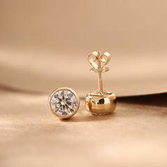 Round brilliant Lab Diamond Bezel Setting Stud Earrings - MMR