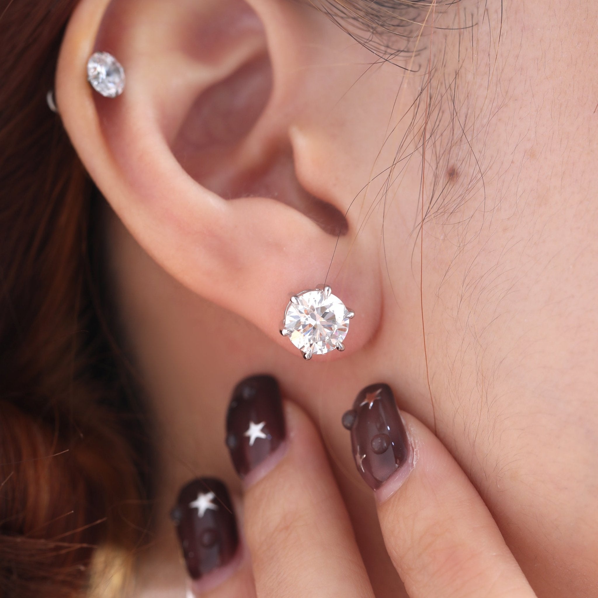 Round Brilliant Lab Diamond Six Prong Basket Setting Studs - MMR