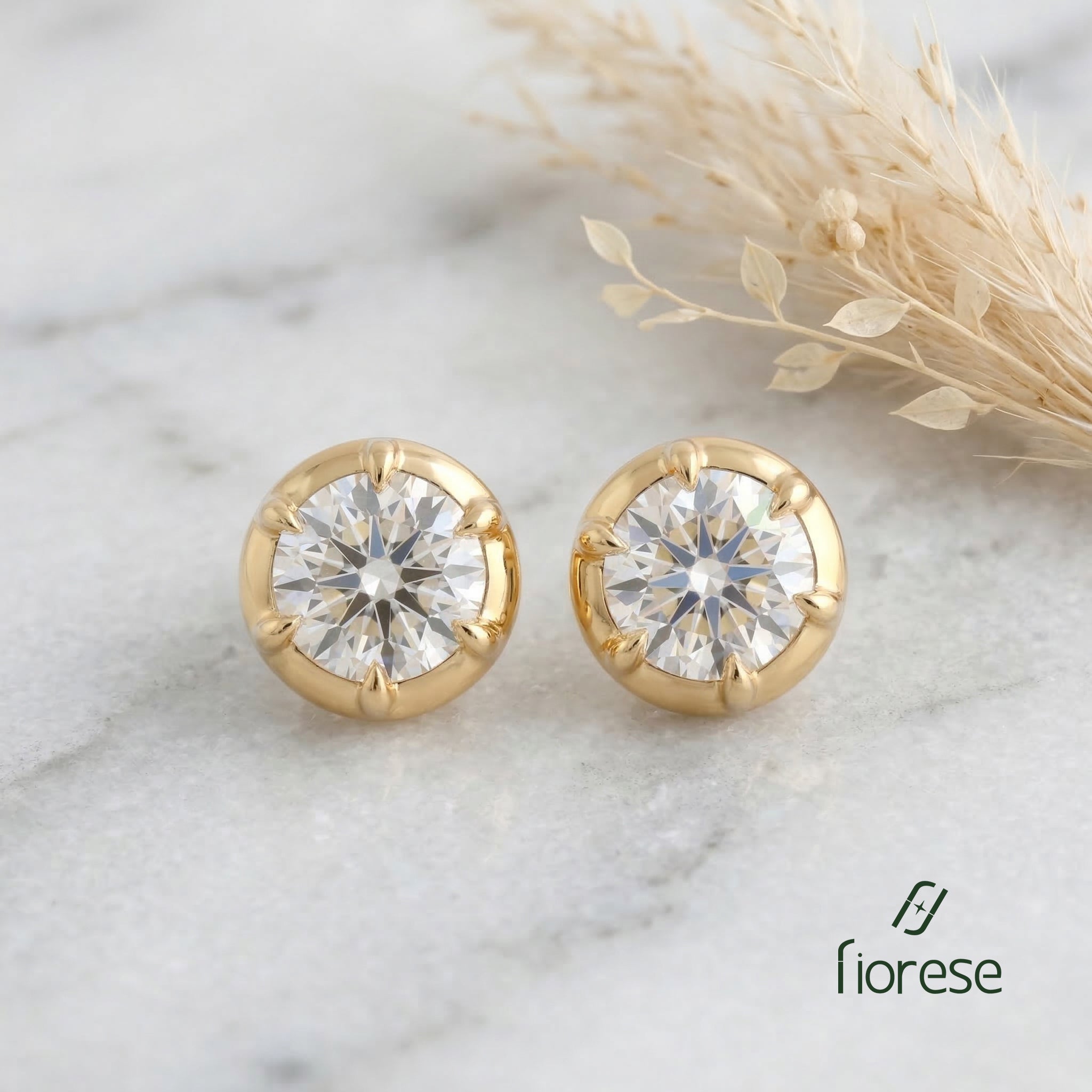Round Brilliant Stone Bezel Set Studs Earrings - MMR