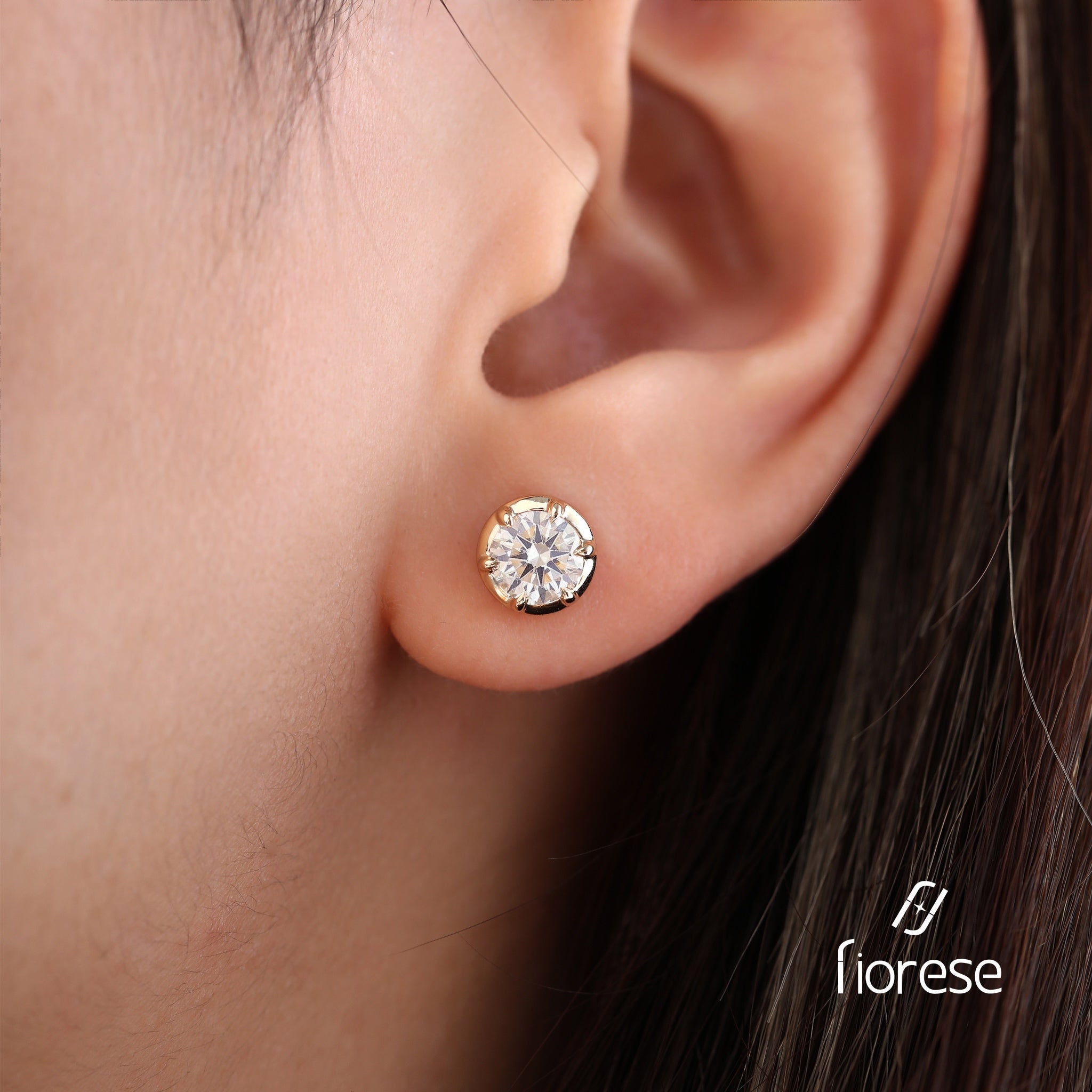 Round Brilliant Stone Bezel Set Studs Earrings - MMR
