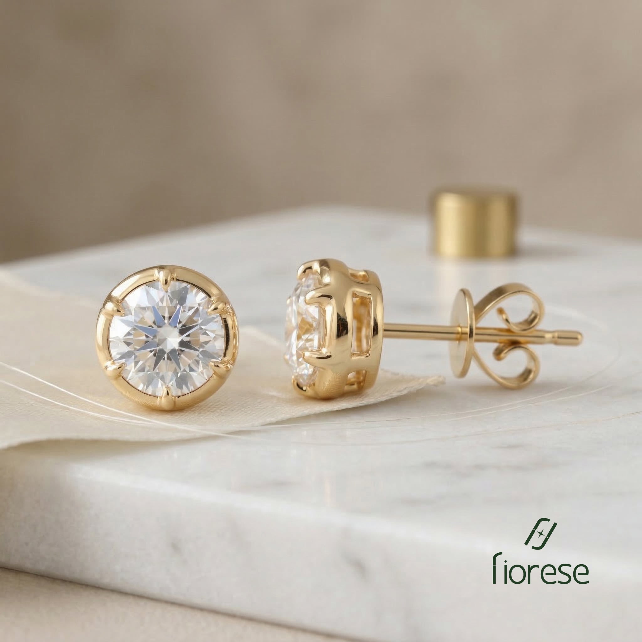 Round Brilliant Stone Bezel Set Studs Earrings - MMR