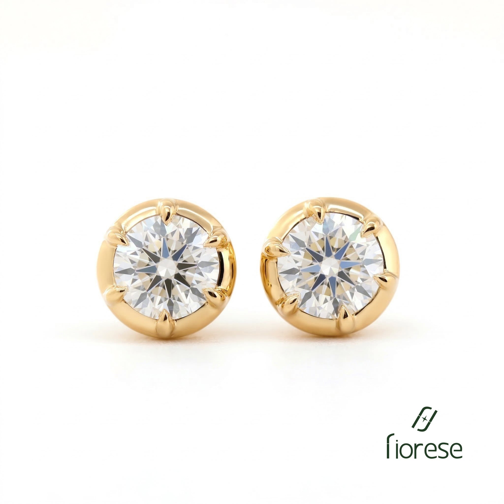 Round Brilliant Stone Bezel Set Studs Earrings - MMR