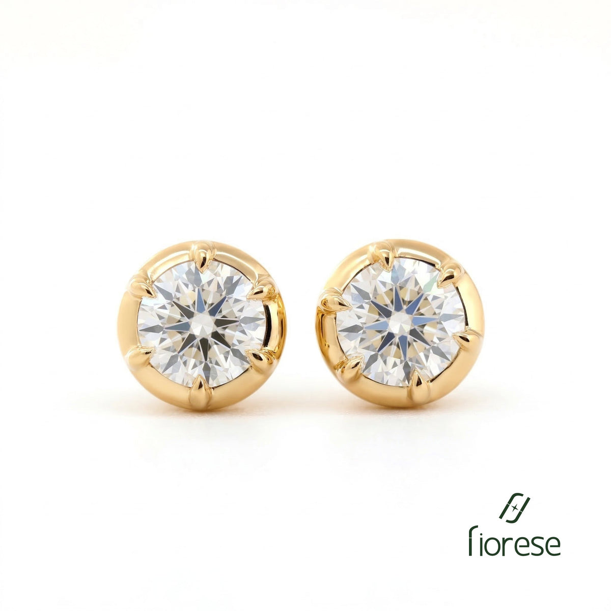 Round Brilliant Stone Bezel Set Studs Earrings - MMR