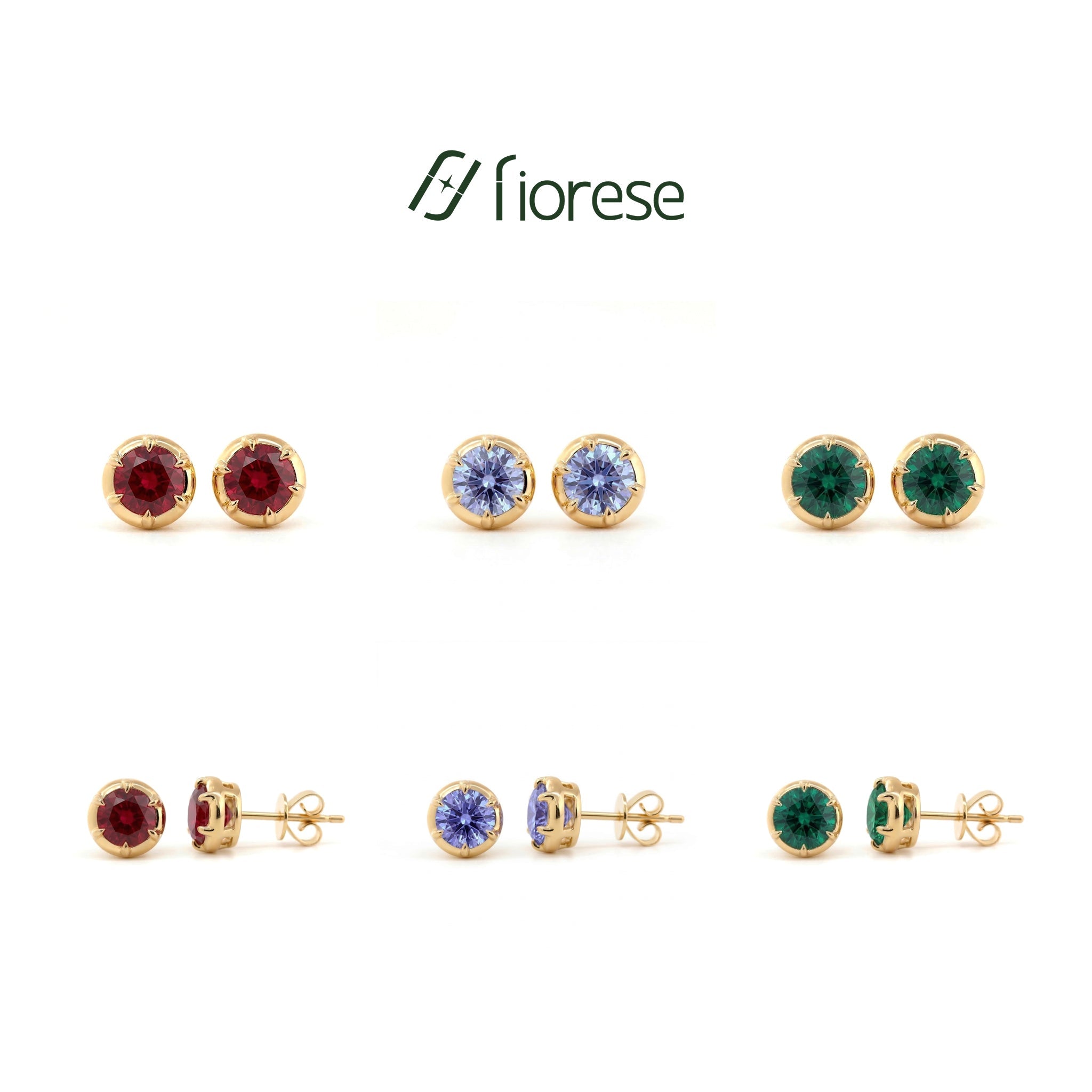 Round Brilliant Stone Bezel Set Studs Earrings - MMR