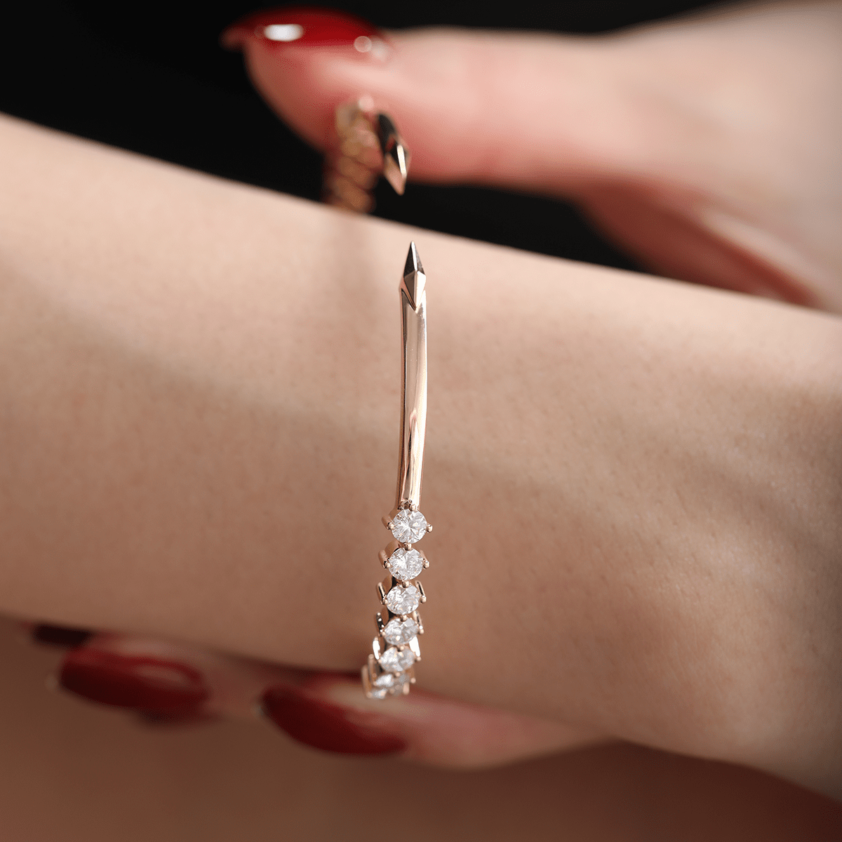 Round Cut Lab Diamond 14 - Stone Open Bangle Bracelet - MMR