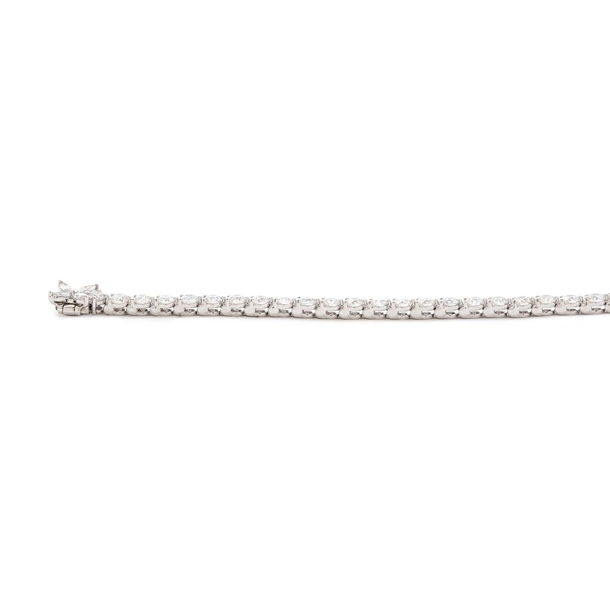 Round Cut Lab Diamond Three - Prong Basket Tennis Bracelet with Floral Marquise Diamond Box Clasp - MMR