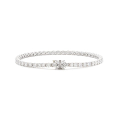 Round Cut Lab Diamond Three - Prong Basket Tennis Bracelet with Floral Marquise Diamond Box Clasp - MMR