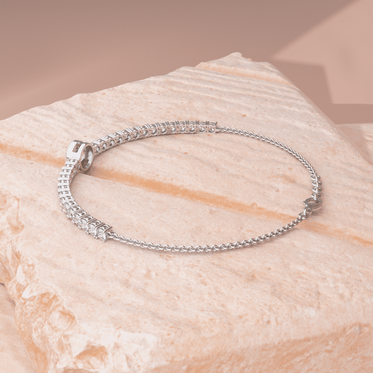 Round Lab Diamond Adjustable Chain Bracelet with a 6mm Millegrain Bezel - Set Center Stone - MMR