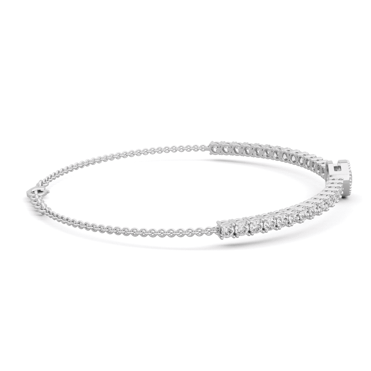 Round Lab Diamond Adjustable Chain Bracelet with a 6mm Millegrain Bezel - Set Center Stone - MMR