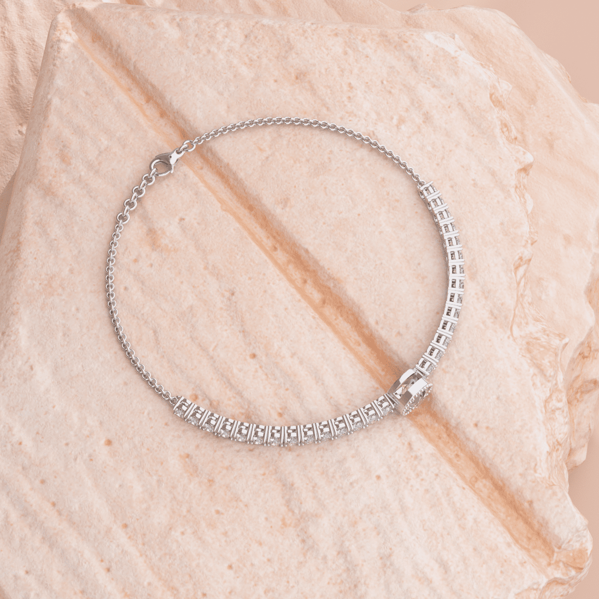 Round Lab Diamond Adjustable Chain Bracelet with a 6mm Millegrain Bezel - Set Center Stone - MMR