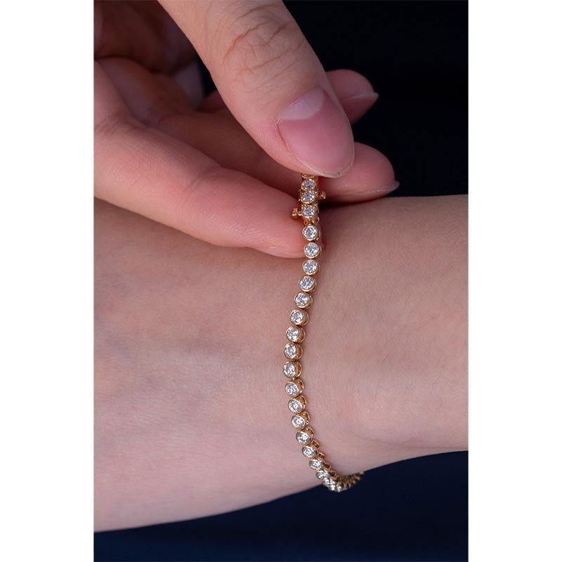 Round Lab Diamond Bezel - Set Basket Tennis Bracelet with Box Clasp - MMR