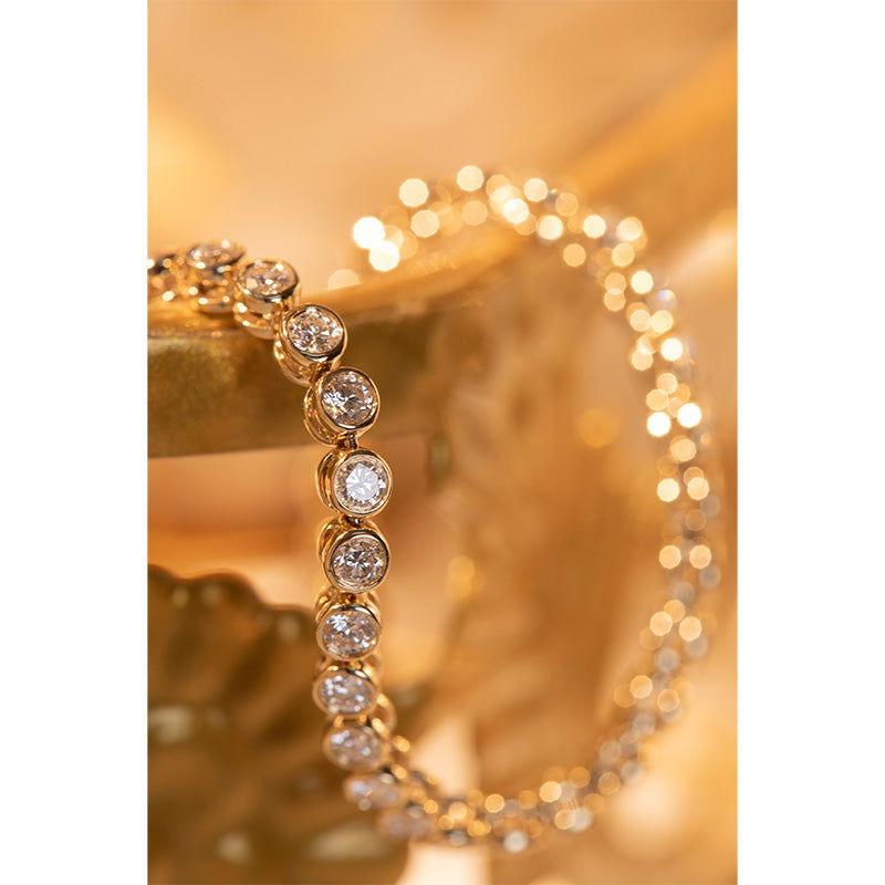 Round Lab Diamond Bezel - Set Basket Tennis Bracelet with Box Clasp - MMR