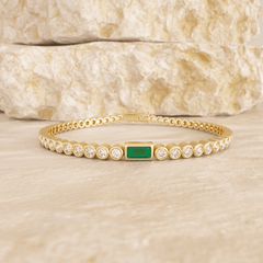 Round Lab Diamond Bezel - Set Tennis Bracelet with a Baguette Cut Lab Emerald Center Stone - MMR