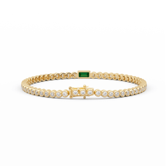 Round Lab Diamond Bezel - Set Tennis Bracelet with a Baguette Cut Lab Emerald Center Stone - MMR