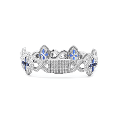 Round Lab Diamond Bracelet with Pear - Shaped Lab Sapphire — Art Nouveau "Eternal Fleur" Blue Design - MMR