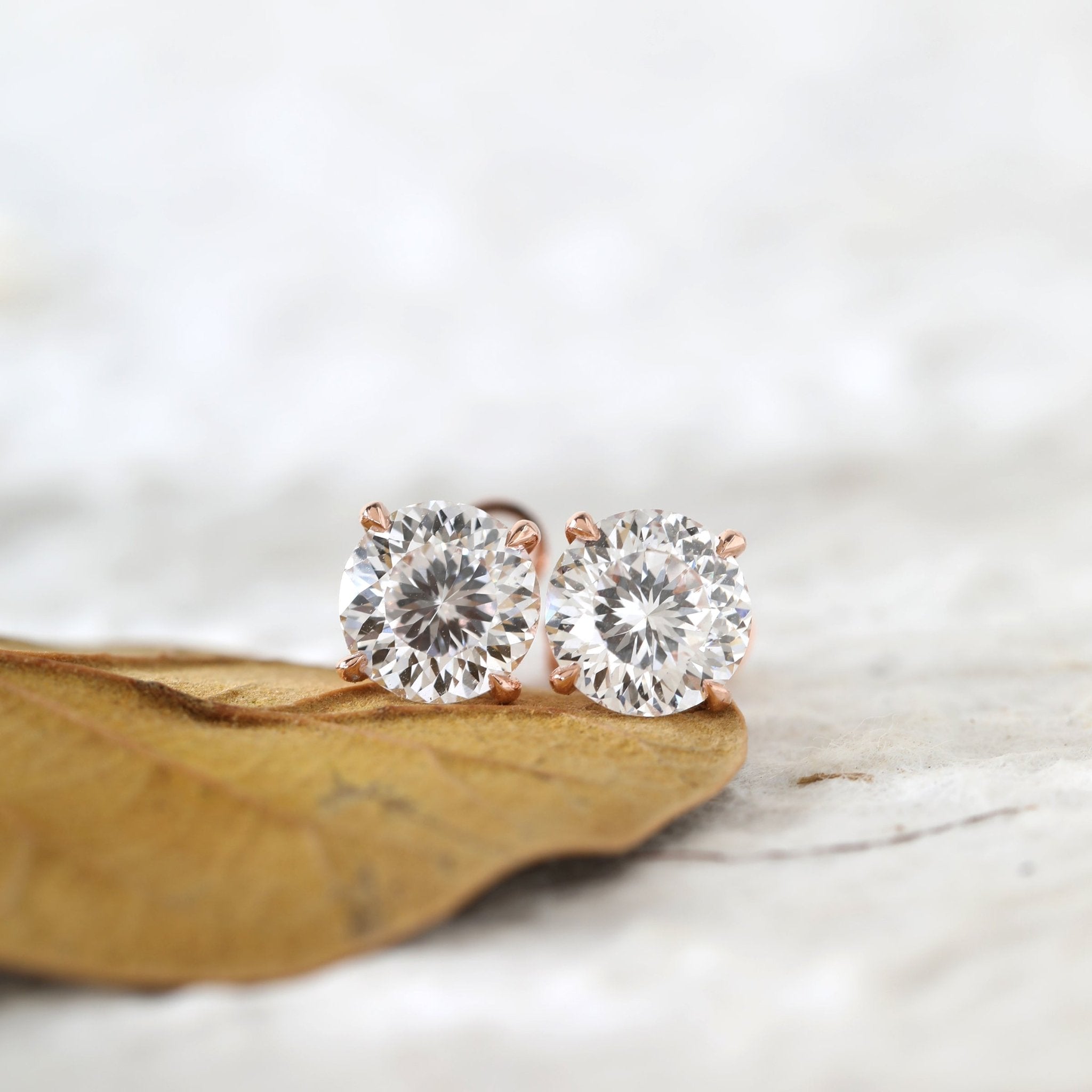 Round Portuguese Cut Lab Diamond Four - prong Martini Studs - MMR