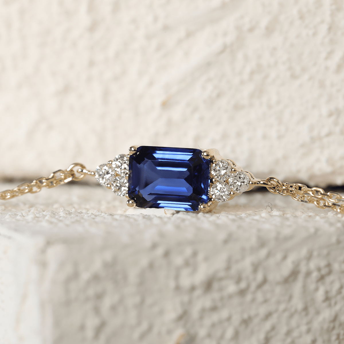 Royal Blue Lab Sapphire Chain Bracelet with Round Lab Diamond Side Stones - MMR