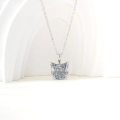 S925 2.92ct Cat Shape Grey Moissanite Pendant Necklace with 16+2 Inches Adjustable Chain - MMR