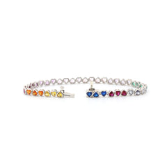 S925 3*3mm Heart Shape Brilliant Cut Lab Sapphire Bezel Tennis Bracelet (6") - MMR