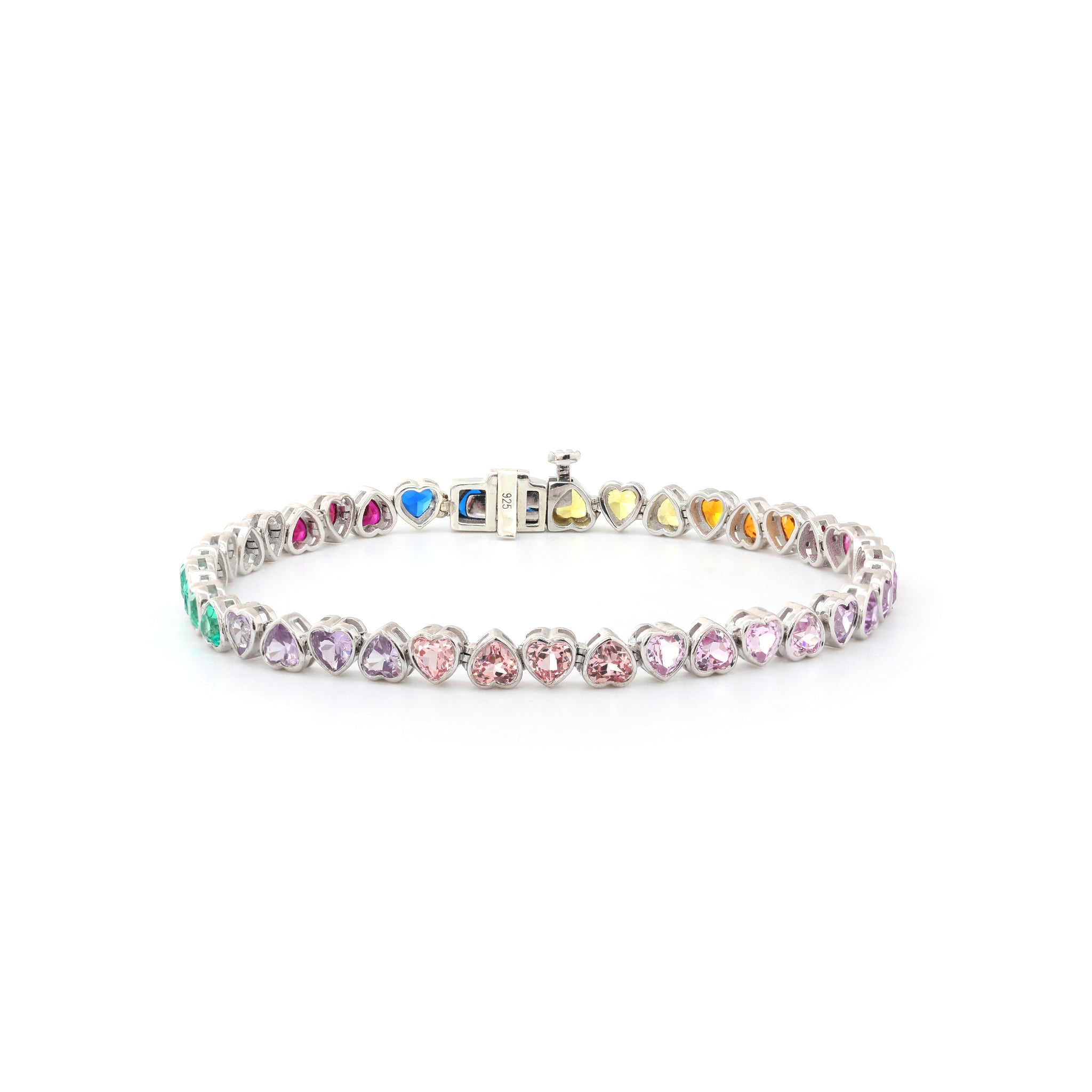 S925 3*3mm Heart Shape Brilliant Cut Lab Sapphire Bezel Tennis Bracelet (6") - MMR