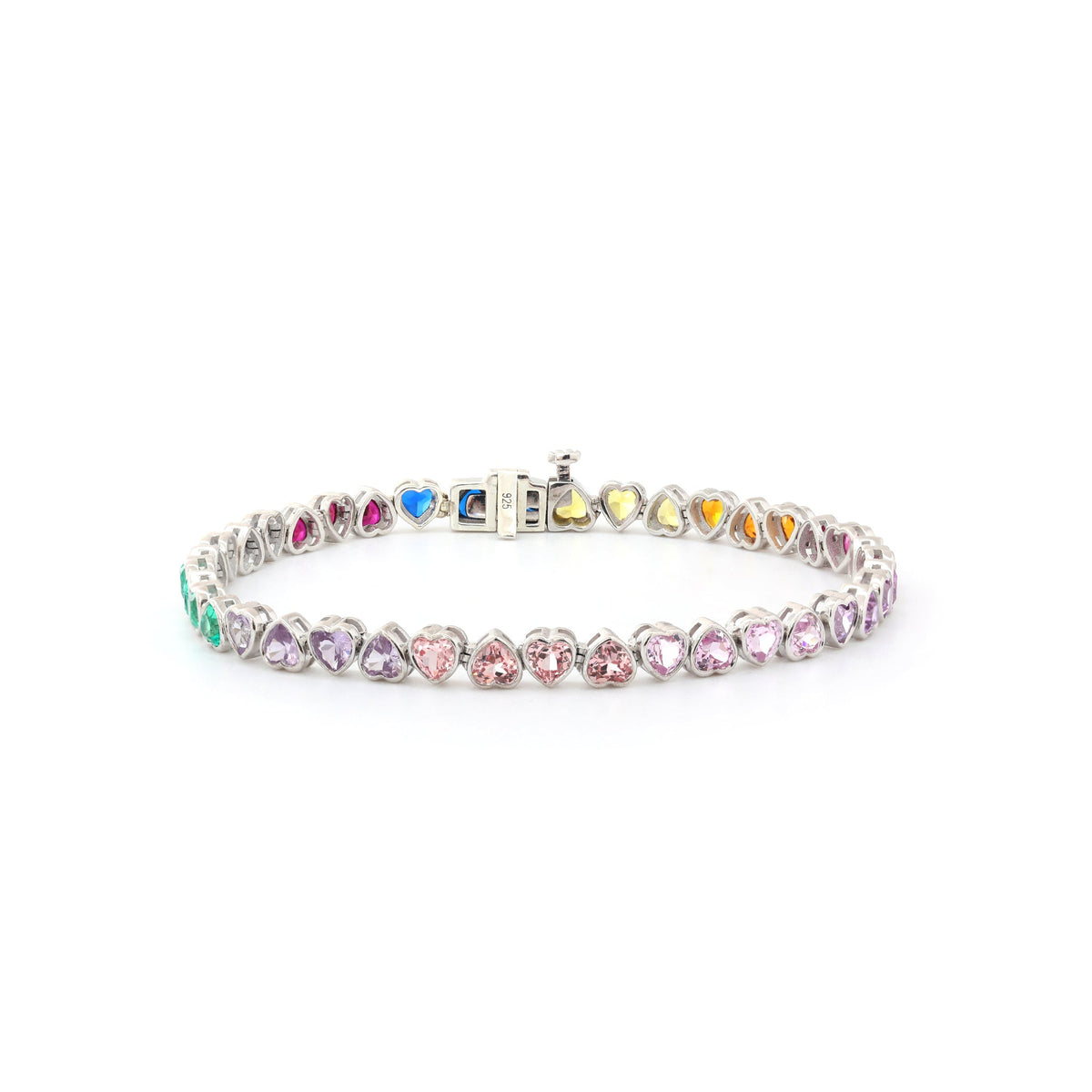 S925 3*3mm Heart Shape Brilliant Cut Lab Sapphire Bezel Tennis Bracelet (6") - MMR