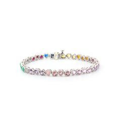 S925 3*3mm Heart Shape Brilliant Cut Lab Sapphire Bezel Tennis Bracelet (6") - MMR